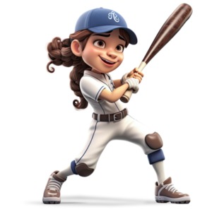 Baseball girl player swinging her bat during a game.