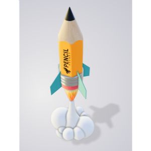 A 3D pencil rocket clipart image with editing tools to customize the design and make it your own.