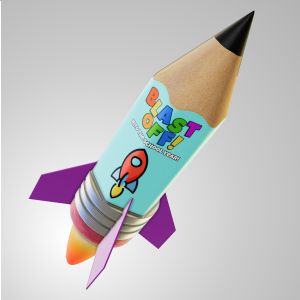 A 3D pencil rocket in flight clipart image with editing tools to customize the design and make it your own.