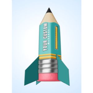A 3D grounded pencil rocket clipart image with editing tools to customize the design and make it your own.
