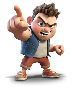 Bully character: pointing finger, yelling. Use for anti-bullying campaigns. Download Now!