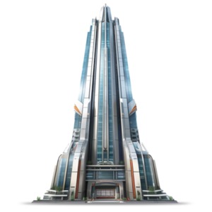 This clipart image showcases a cutting-edge chrome skyscraper soaring high into the boundless sky. Download Now!
