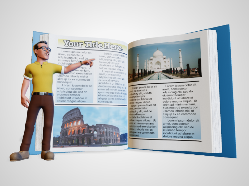 This Presentation Clipart shows a preview of 3D Teacher Pointing At Book Clipart - Customizable Mockup
