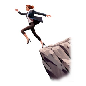 Download businesswoman leap of faith clipart, capturing risk, success, and courage in entrepreneurship&#039;s journey.