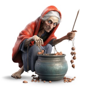 Enhance Halloween projects with our eerie Creepy Witch Stirring Cauldron clipart. Perfect for presentations, designs, and social media.