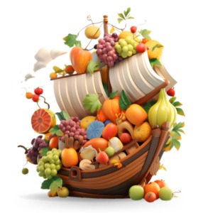 Download this Bountiful Harvest Boat Clipart, a vivid portrayal of a boat filled with an abundance of fresh, colorful food.