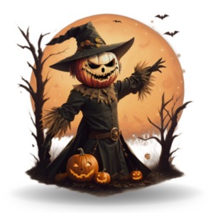 Elevate Halloween designs with our Jack &#039;o Lantern Scarecrow Clipart—a sinister scarecrow against a moonlit backdrop.