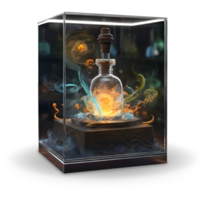 Mysterious Magic Potion Clipart. Elevate your designs with a mysterious bottle and smoky spells. Ideal for invitations and presentations