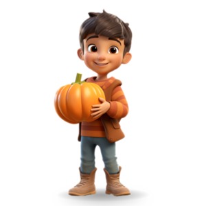 Experience the essence of autumn with this Kid Holding Pumpkin Clipart Illustration, depicting the joy of picking pumpkins in the fall.