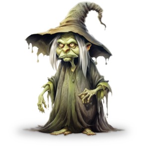 Spooky old witch clipart with sinister stare - ideal for themed designs for PowerPoint, Google Slides, social posts, and marketing material.