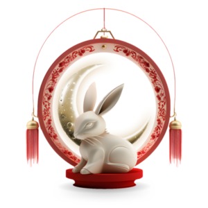 Capture the essence of the Chinese New Year with our Year of the Rabbit clipart, featuring a serene bunny amidst enchanting Chinese décor.