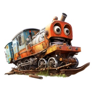 Visualize chaos with our Train Wreck Clipart Image, featuring a startled train amidst tangled tracks. Perfect for illustrating &#039;train wreck&#039; scenarios.