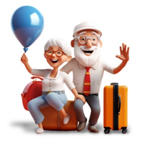 3D clipart illustration of an active retired seniors on vacation, capturing the joy of retirement adventures. Perfect for presentations and media projects.
