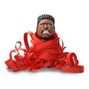 Download this vivid idiom clipart image depicting the frustration of navigating red tape, capturing the challenges of excessive regulations.