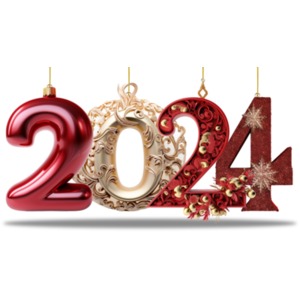 Elevate your content with our 2024 Christmas Year clipart: A charming Year 2024 illustration in festive Christmas ornament style.