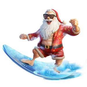 Catch the wave of holiday joy with this playful Surfing Santa Clipart Image. Perfect for presentations &amp; more!
