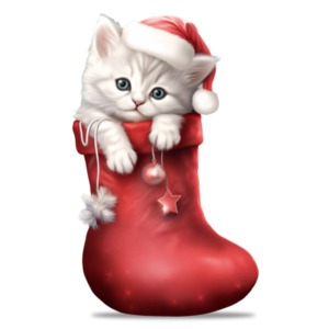 Spread holiday joy with this &#039;Kitten in a Stocking Clipart&#039; – a purrfectly adorable touch for your festive presentations and digital media projects!