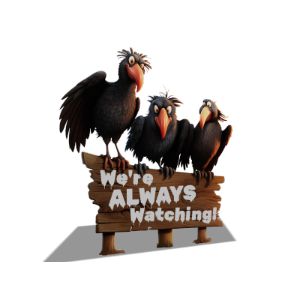 Three Watching Crows 3D Object represents the idea of constant surveillance or oversight. Edit the text and rotate in 3d space.