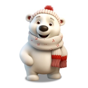 Winter charm - a cute winter polar bear in winter attire. This adorable Arctic character, adds warmth and playfulness to captivate your audience.
