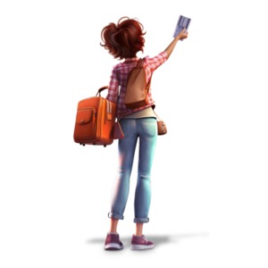 Woman Traveler Holding Ticket Clipart: This clipart depicts travel essence with a confident pose, ideal for diverse media designs and presentations.