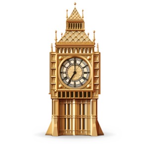 Golden Big Ben clipart - a refined illustration portraying iconic elegance; this clipart depicts a timeless touch for your creative projects.