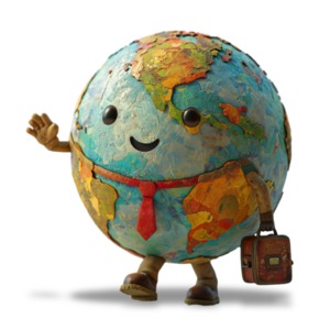 Earth business character clipart: This clipart depicts the earth with a smile, tie, and suitcase. Design element for Presentations and Media Designs.