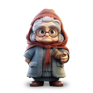 Cute Old Grandmother: A Transparent 3D Cartoon PNG Clipart