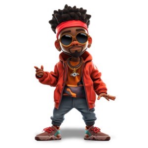Stylish Rapper Clipart Character- vividly expressing a dynamic musical performance, ideal for lively presentations and creative media projects.