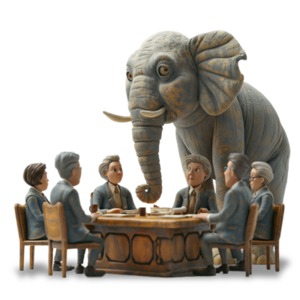 Elephant in the Room Idiom Clipart: This image illustrates a clever visualization of unspoken workplace dynamic.