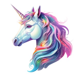 Vibrant Unicorn Clipart: Illustration showcasing the head of a colorful and noble unicorn steed