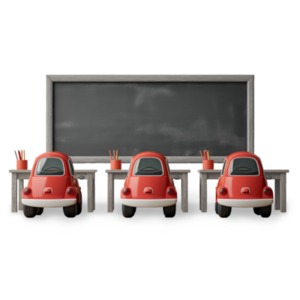 Driving School Clipart: An engaging illustration where cars at desks face a chalkboard, this clipart depicts a dynamic learning environment