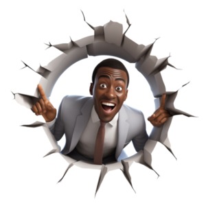 Professional Man Breakthrough Wall Clipart - depicts a businessman energetically breaking out of a solid wall.