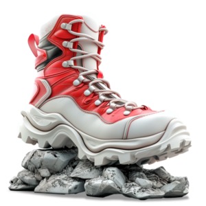 Rugged Terrain Hiking Boot Clipart: Illustration depicting a sturdy boot on rocky ground, perfect for dynamic presentations and design projects.