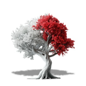 Colorless Tree with Red Accent Clipart: Nature in simplicity. This clipart depicts a grayscale tree with a splash of vivid red, adding visual intrigue.