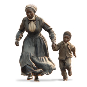 Harriet Tubman Clipart: This clipart depicts Tubman leading a child, embodying historical significance in an educational context.