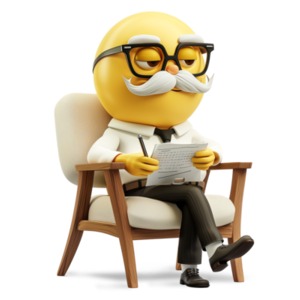 Therapist Emoji Character Clipart: This clipart depicts a professional seated figure ready for thoughtful conversations. Download now.