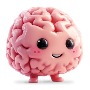 A cute 3D brain emoji character isolated on a transparent background. PNG Clipart Image