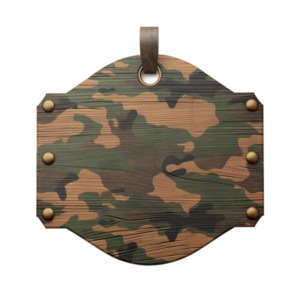 Hanging Camo Army Sign: This clipart depicts a realistic military-inspired design, perfect for graphic projects and presentations.