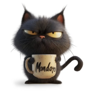 Grumpy Cat Monday Coffee - Clipart depicting the universal Monday blues humorously. Engage with relatable simplicity in your designs.