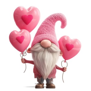 Romantic Valentine Gnome - Clipart: This clipart depicts a whimsical gnome holding heart-shaped balloons. Download now!