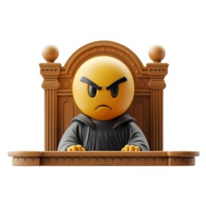 A Stern Judge Emoji. This is a transparent PNG Clipart representing  authority and judgment in a fun and whimsical manner.