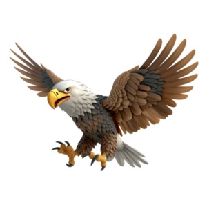 A Bald Eagle mid-flight, with its wings fully spread and talons ready, symbolizes strength and freedom. A PNG image with a transparent background.