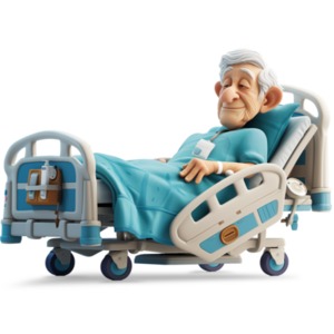 A Elderly Patient in Hospital Bed - 3D Cartoon Style - Isolated on a transparent background.