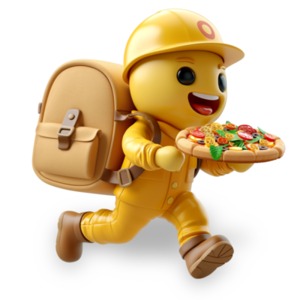 Pizza Delivery Emoji. A transparent PNG clipart of a figure running to deliver the perfect Pizza