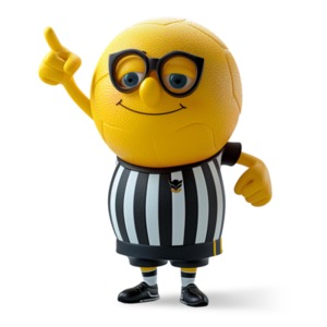 This Referee Emoji clipart depicts a emoji character in a striped uniform with its hand raised in the making a call.