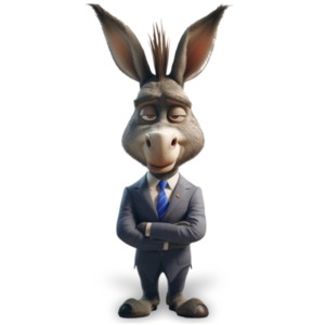 Donkey business character clipart depicting strength stability in business or a Democratic politician graphic.