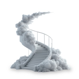 Download this stairway in Clouds - Clipart depicting venturing into the unknow,  uncertainties, or challenges for presentation / media designs.