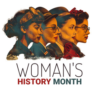 A beautifully crafted logo for &quot;Woman&#039;s History Month&quot; which represents the celebration of women’s contributions to history, culture, and society.