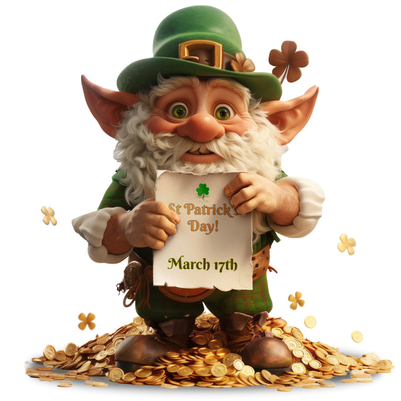 This Presentation Clipart shows a preview of St Patrick's Leprechaun Holding Sign Clipart