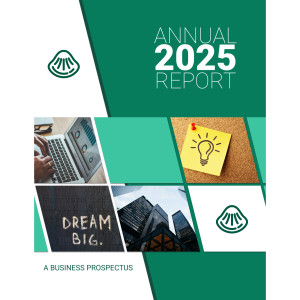 This clipart depicts a vibrant Business Report Cover design for presentations, seamlessly integrating images and conveying essential information.